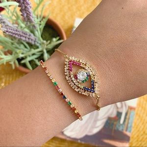 2pcs Evil Eye 18k Gold Plated Adjustable Bracelet